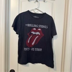 THE ROLLING STONES 1975 US Tour Black Tongue & Lips Logo T-shirt, Women’s XL